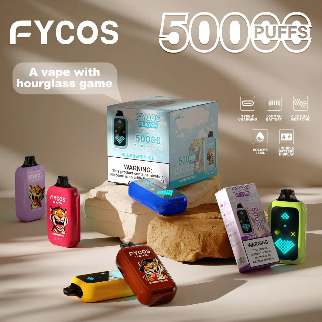 Fycos Refillable Crystal Electronic Cigarette Customized Shisha Hookah 50000 Puff Wholesale Rechargeable Zero Nicotine Empty Pod Video Disposable Vape