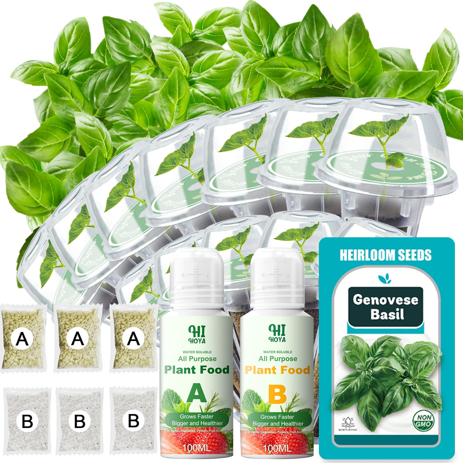 Custom Basil Hydroponic Pods Kit for Smart Indoor Garden Refill with Plant Food and Accessories