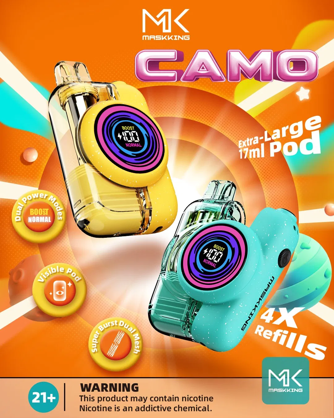 2026 Maskking Camo Refillable Prefilled Vape Kit Hot Legal Fashion Vape Device
