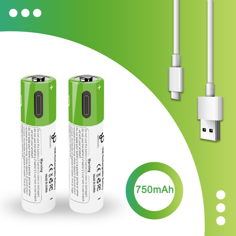 Pre-Charged 3.7V 750mAh Over 1200 Cycles Lithium Ion 10440 Battery USB Rechargeable Batteries With Type-C Cable