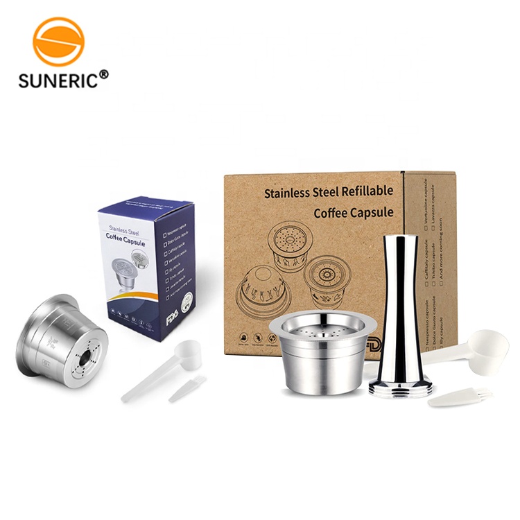 Refillable Coffee Filter Capsule Pods Set Caffitaly Tchibo Stainless Steel Coffee Capsules With Brush Spoon Tamper