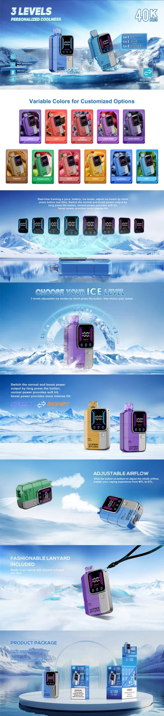 EU Warehouse OEM ODM Ice Control 40K H 7000 Price Puff Piece Vape Pen Disposable Cig Nicotine Salt Liquid Vap Vaper Disposable Vape