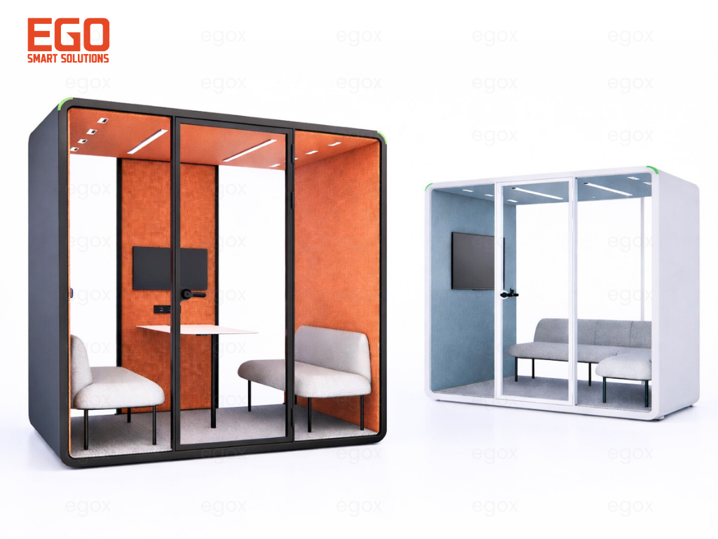 Modern Stylish Smart Privacy Pod X4 Auto Circulation Air Smart Controlled Closed 4 Way Co Working Private Group Talk Pod