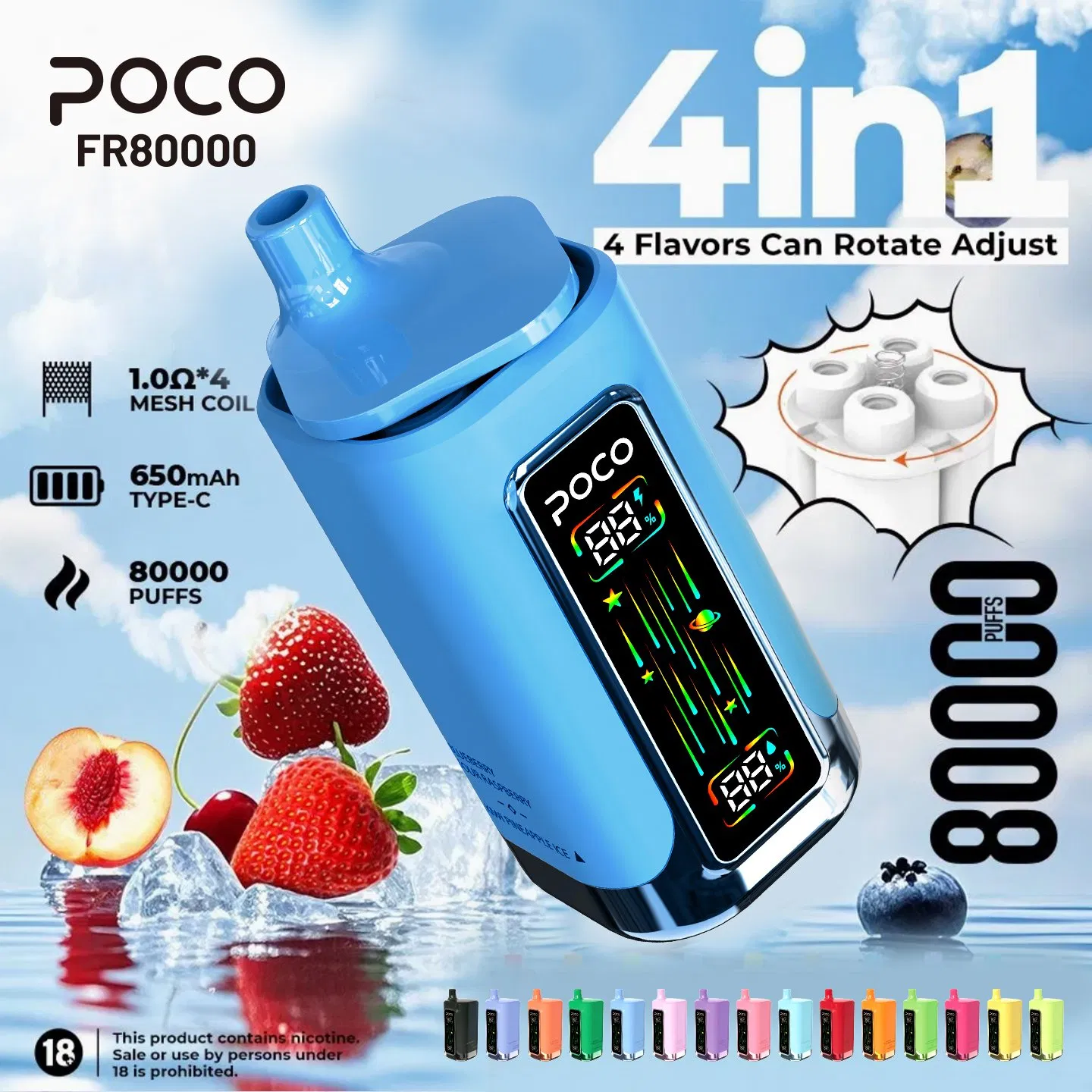 EU Warehouse Poco Fr 80K 4in1 Pods Rechargeable Disposable E Cig 0% 2% 5% Nic Tornado Shisha Hookah Vapes 80000 Puff Smoke Wape Vaper Factory Wholesa Cheap Vape