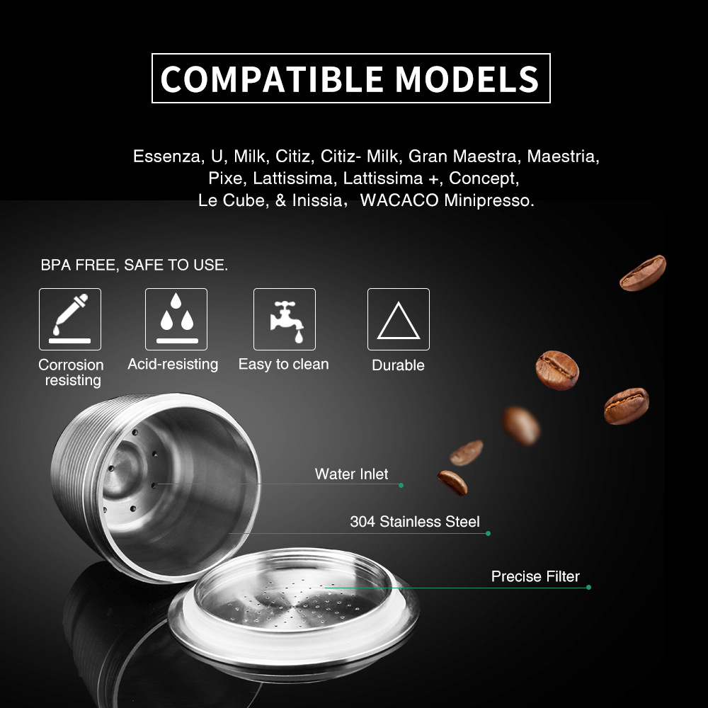 Compatible Reusable Stainless Steel Coffee Pod Capsule