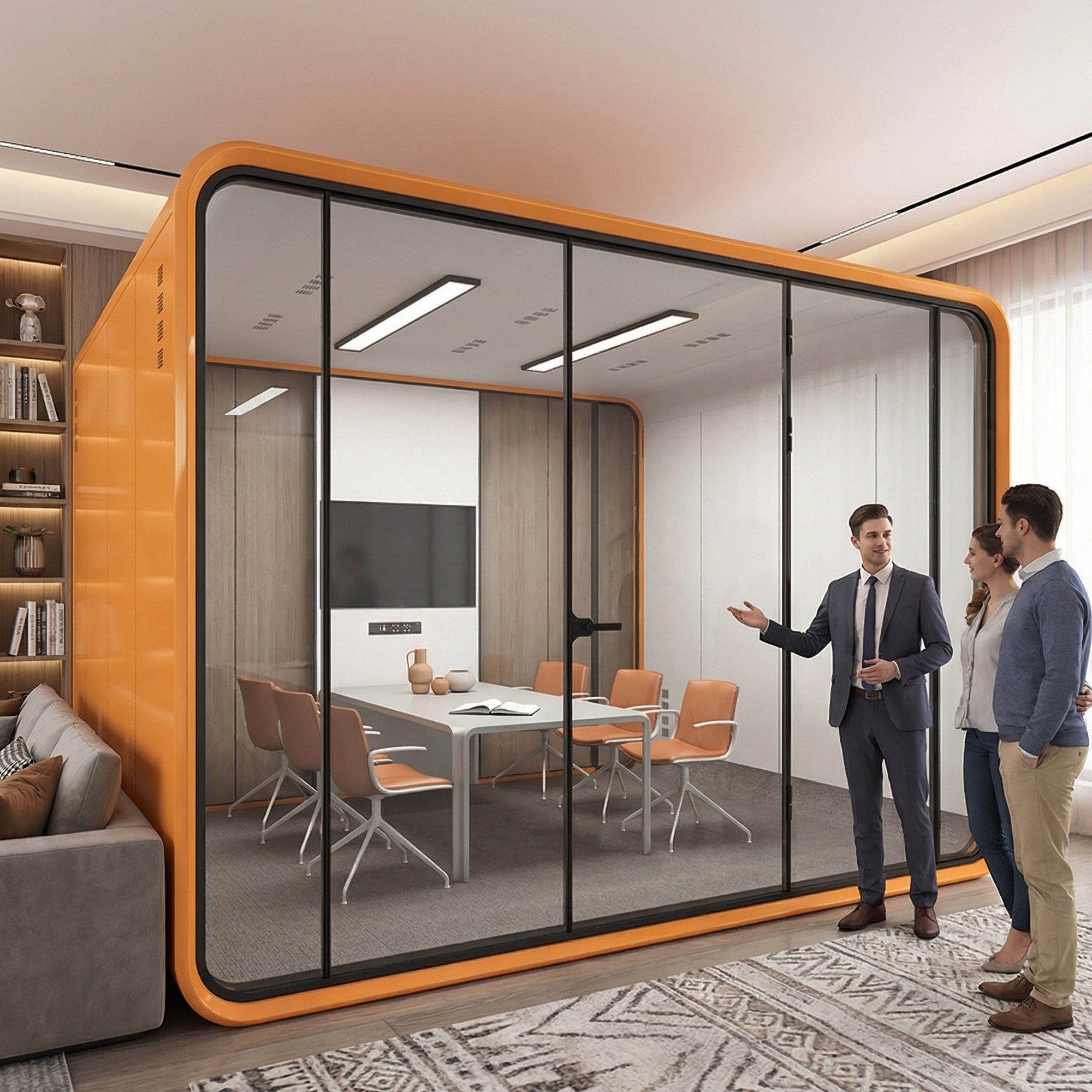 High Quality 6 Persons Open Conference Room Team Work Acoustic Soundproof Booth Office Meeting Pod
