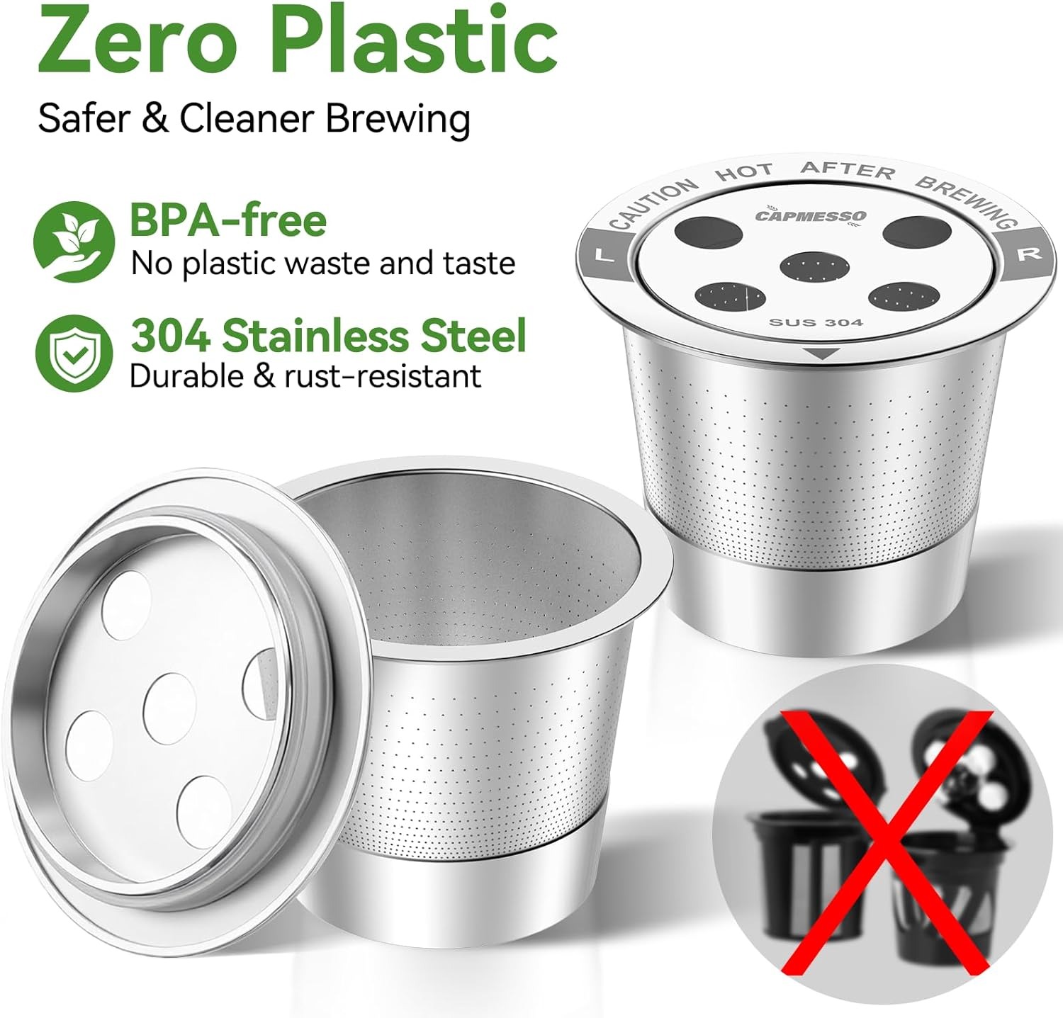 2026 American Style All Stainless Steel Refillable Coffee Pods Coffee Filters with 5 Holes &amp; Scoop
