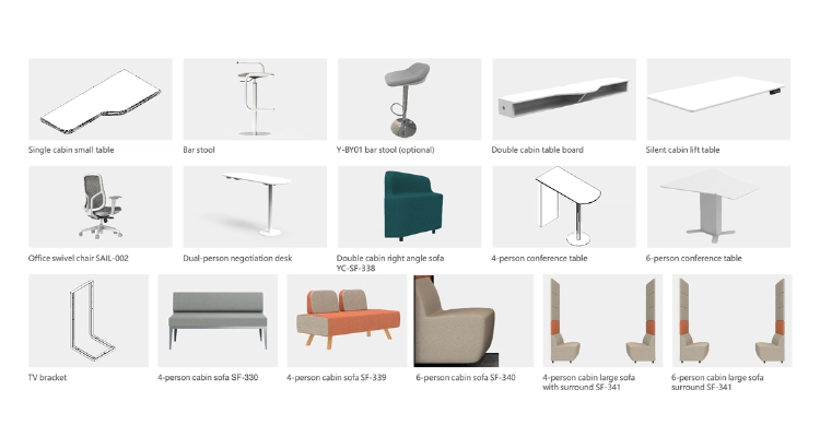 Cabin interior furniture configurations