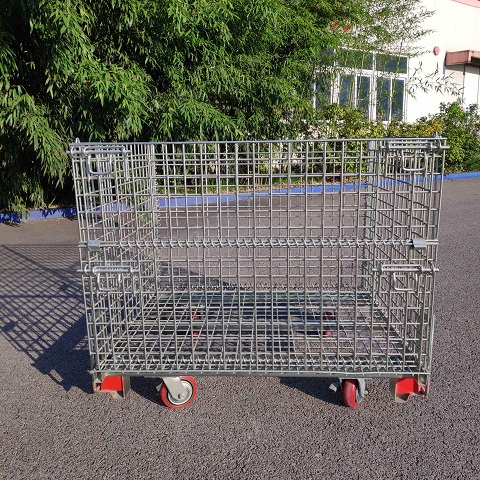 Warehouse Wire Mesh Cage Container with Castors