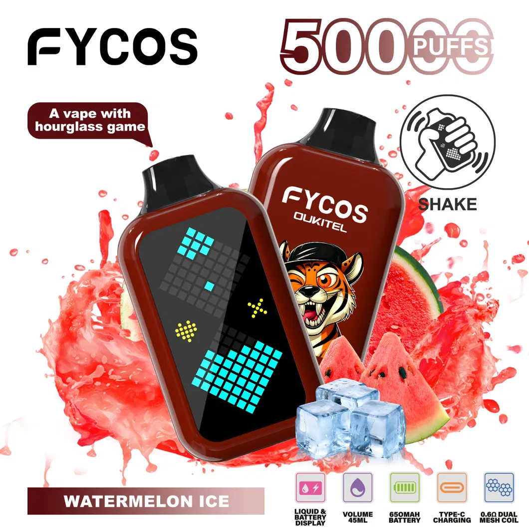 Fycos Refillable Crystal Electronic Cigarette Customized Shisha Hookah 50000 Puff Wholesale Rechargeable Zero Nicotine Empty Pod Video Disposable Vape