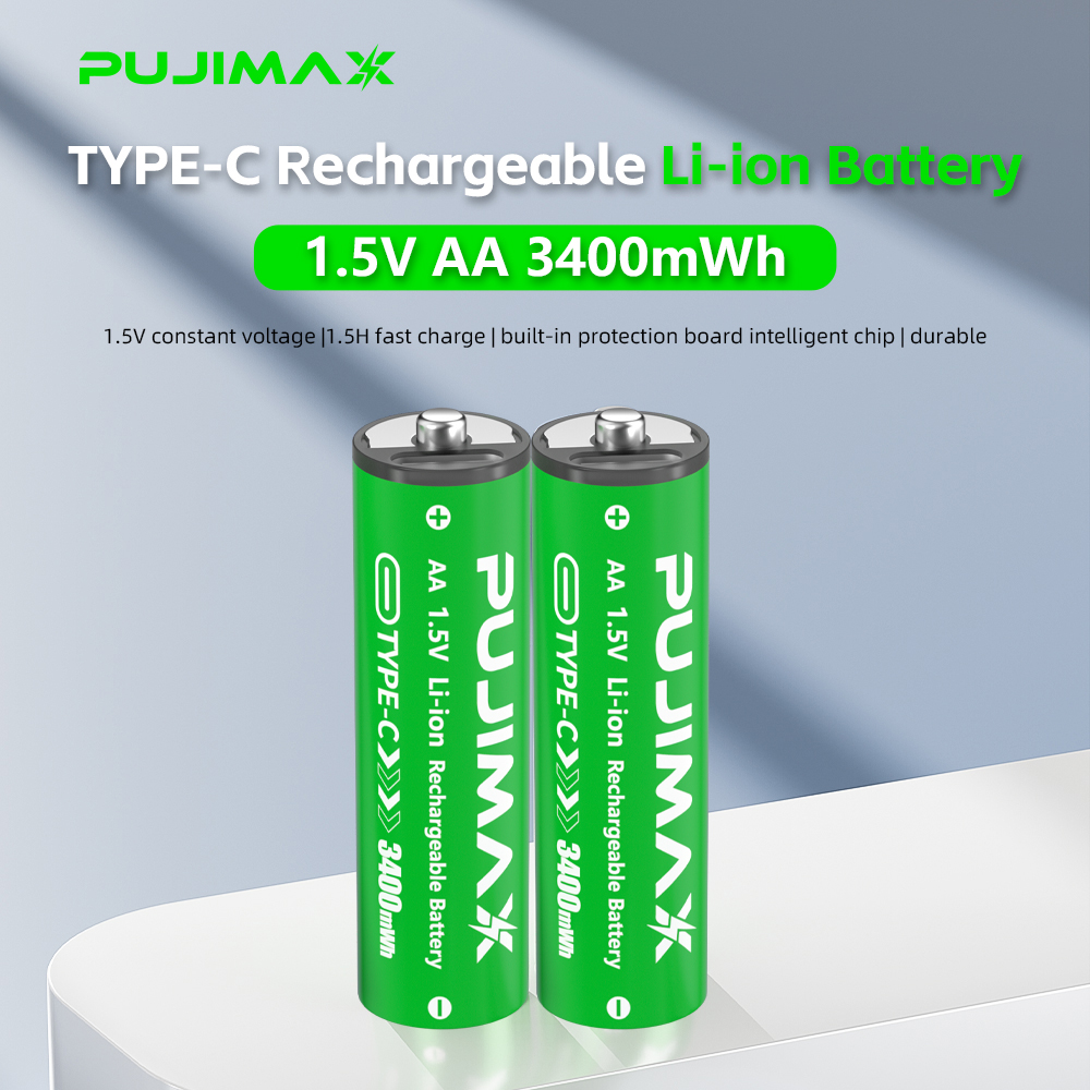 PUJIMAX 2025 Hot Selling 1.5V Size AA Usb Type C Rechargeable Battery USB Type-C Charging Port Lithium-ion Battery Pack