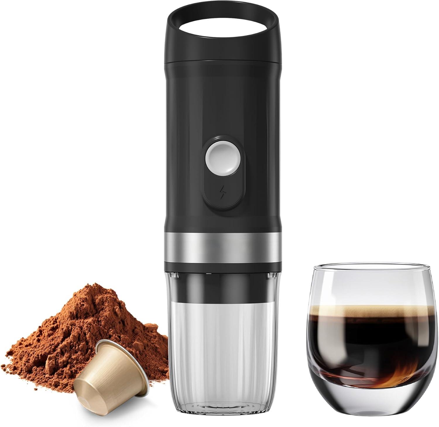 Portable French Battery &amp; USB Mini Stainless Steel Manual Espresso Pod Coffee Maker