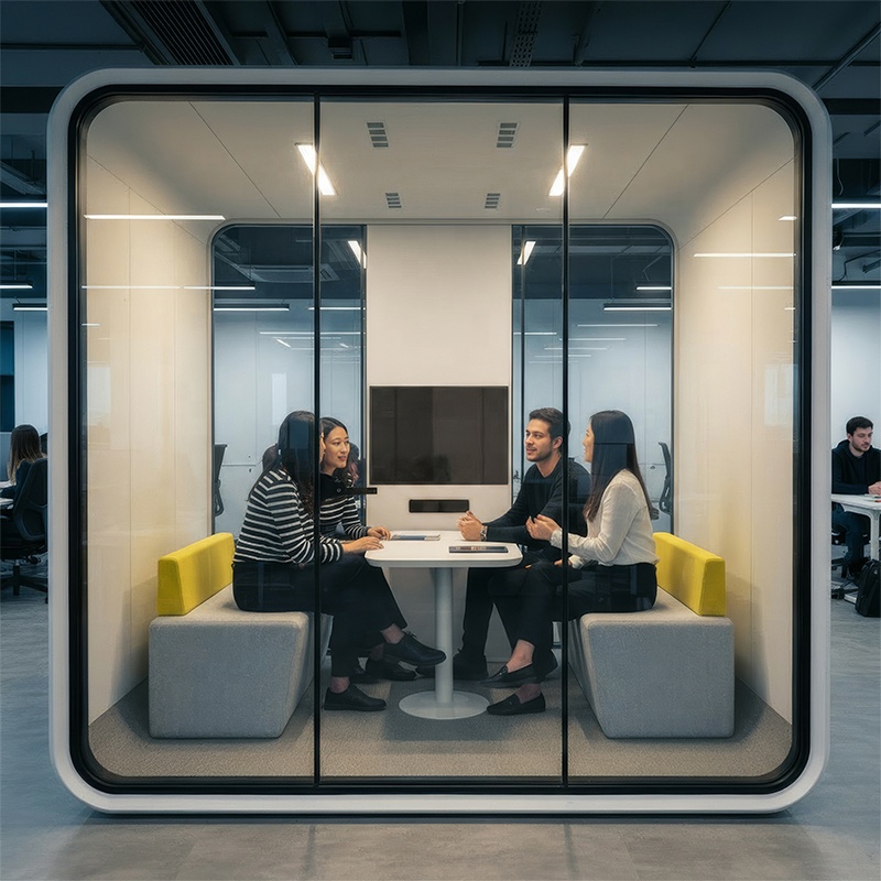Hot Sale Movable 4 Person Enclosed Office Meeting Room Pod Acoustic Phone Soundproof Booth