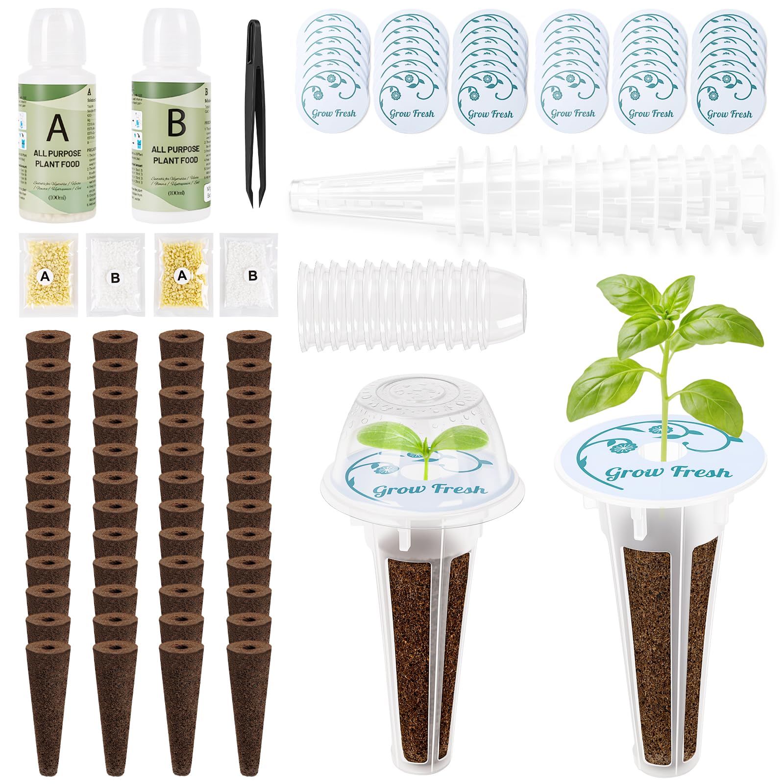 Custom Indoor Biodegradable Lightweight Hydroponics Refill Pod Kit 126-Pcs Complete Herb Garden Sponges Baskets Domes