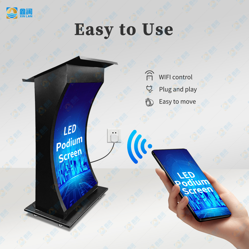 HD Full Color Tabletop TV Mobile Portable Smart Lectern Gob Digital Podium LED Screen Display HDR10+ Waterproof Conference