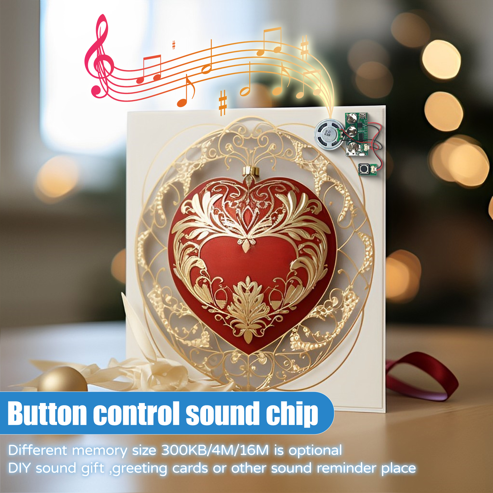 USB Downloadable Sound Module Light &amp; Push Button Activated Speaker for Greeting Card &amp; Gift Box for Personalized Messages