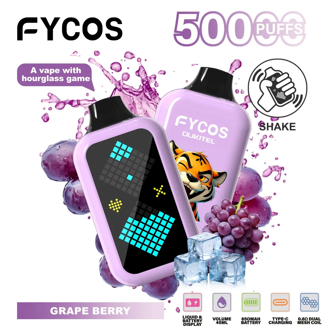 Fycos Refillable Crystal Electronic Cigarette Customized Shisha Hookah 50000 Puff Wholesale Rechargeable Zero Nicotine Empty Pod Video Disposable Vape