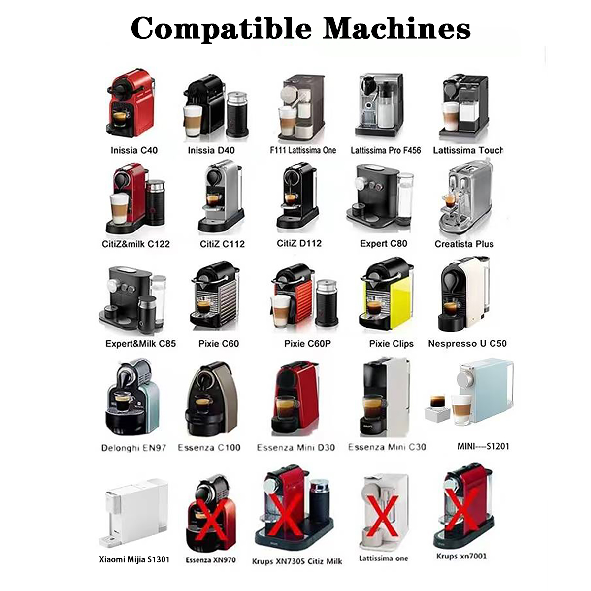 Universal 6 Pods Reusable Metal Coffee Filter System Wareset Cafe Refillable Capsules with Cup Refilling Cap