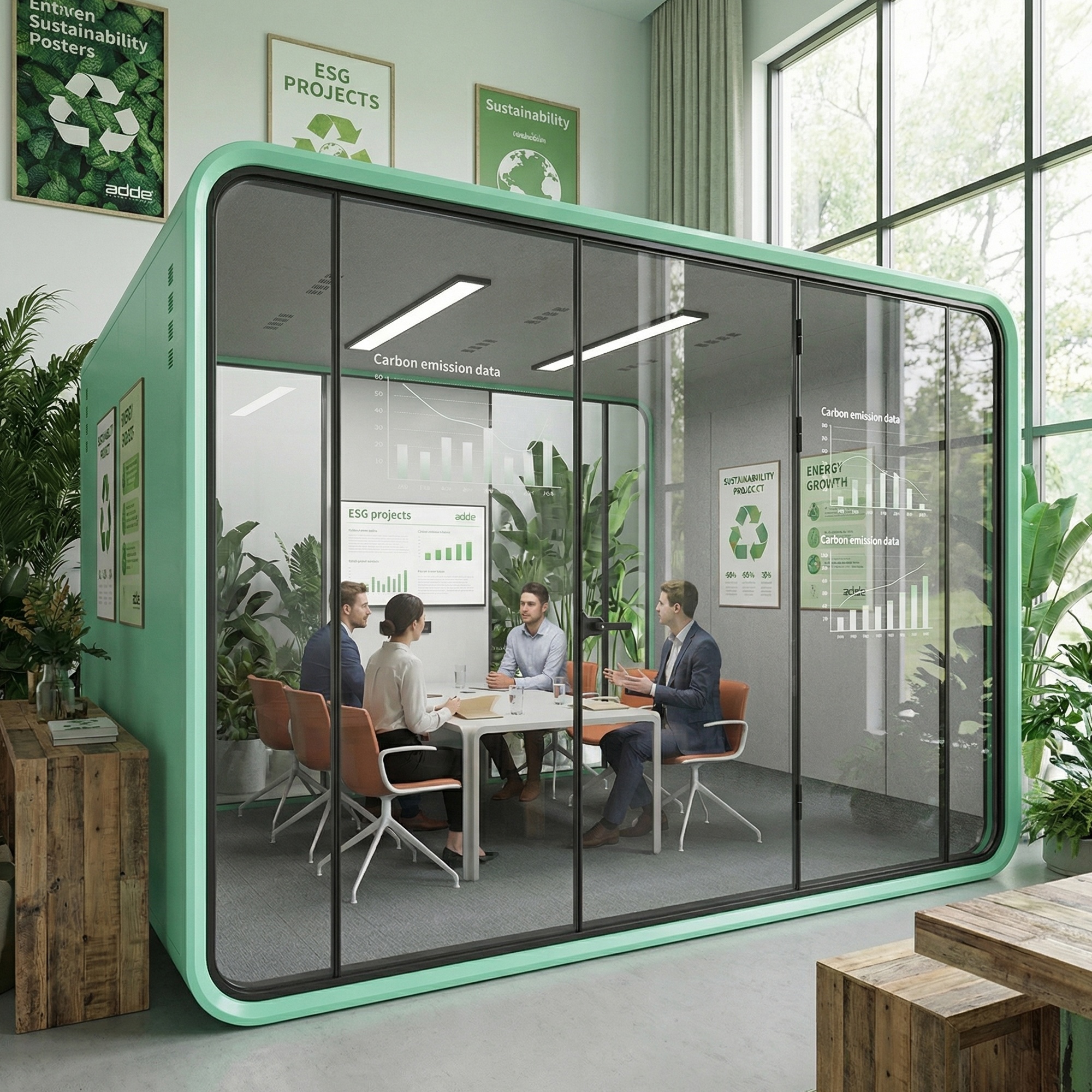 High Quality 6 Persons Open Conference Room Team Work Acoustic Soundproof Booth Office Meeting Pod