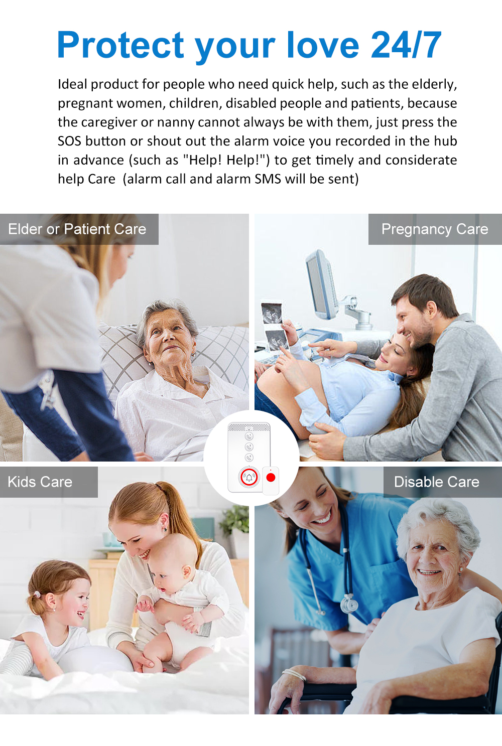 Voice Activated Two Way Talk Elderly Care 4G LTE Medical Alert Panel Emergency Call SOS Alarm System Neck Pendant Button IP65