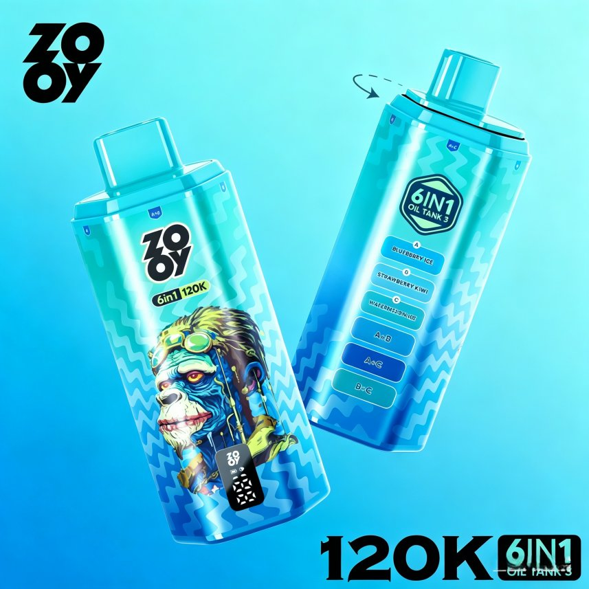 Large Capacity Zooy 6 in 1 120K Puff 5% Nicotine Salts Built in Smart Display Screen 850mAh Battery Free Shipping Disposable Vape 120000 150K 160K