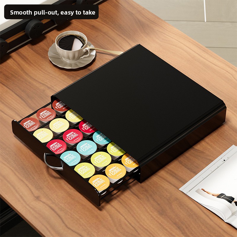 Wholesale Customized Drawer Type Multi-Flavor Coffee Capsule Box Spray Metal Dolce Gusto Coffee Base Standing Type Beverage