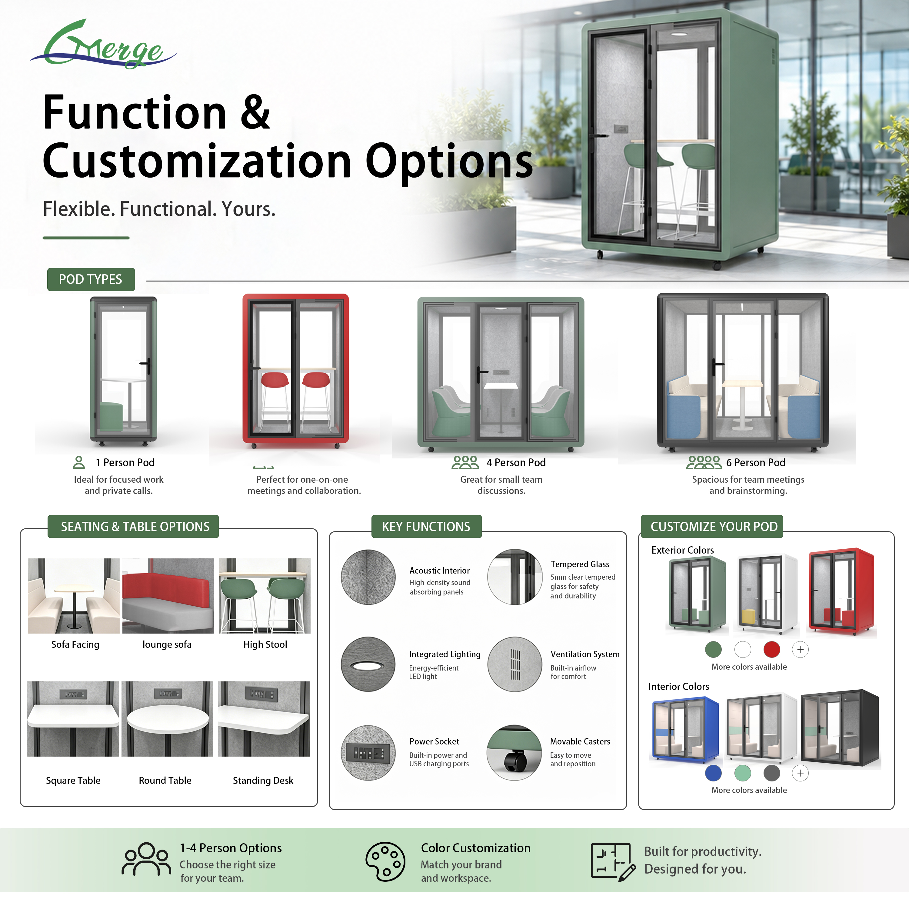 Hot Sale Big Size Modern Modular Sound Proof Office Pods Open Acoustic Phone Booth Office Meeting Pod