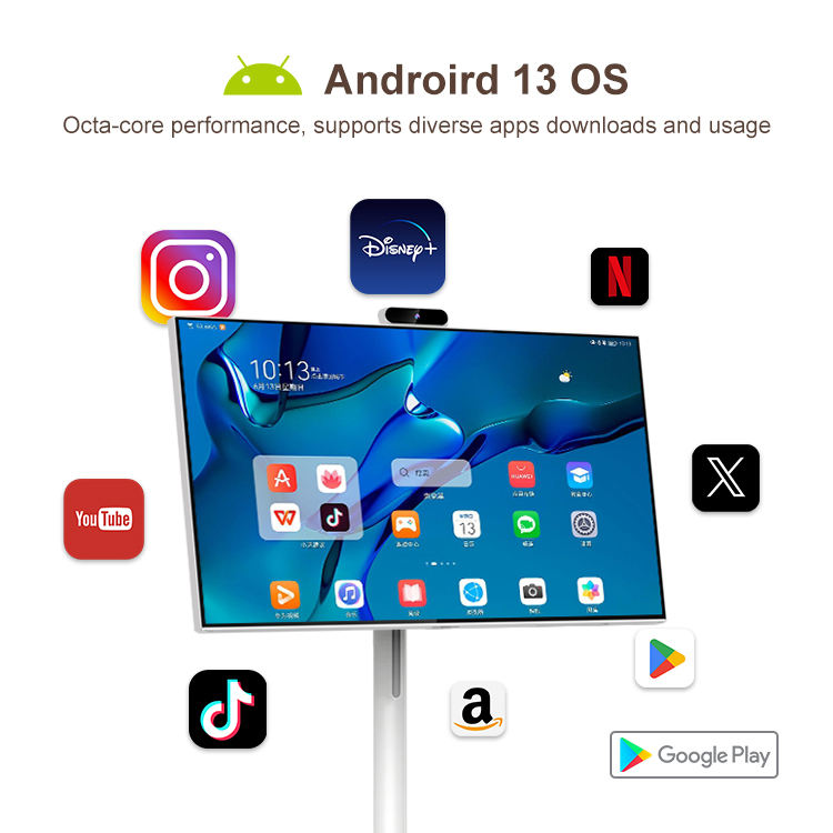 32" Touchscreen Smart Portable TV with Android 12 10000mAh Battery Wireless Remote Control 6+128GB Mobile TV Monitor on Wheels