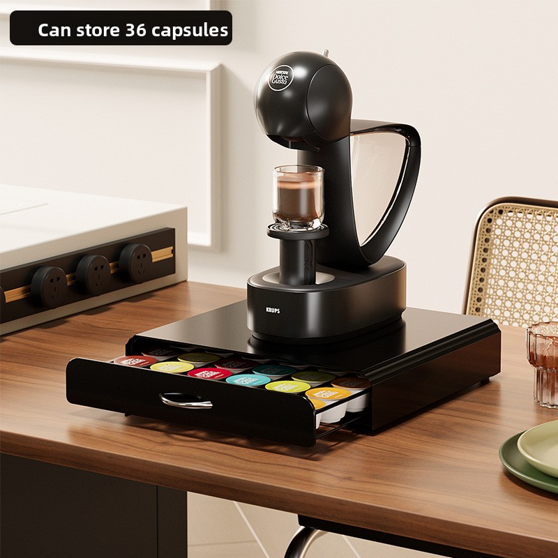Wholesale Customized Drawer Type Multi-Flavor Coffee Capsule Box Spray Metal Dolce Gusto Coffee Base Standing Type Beverage