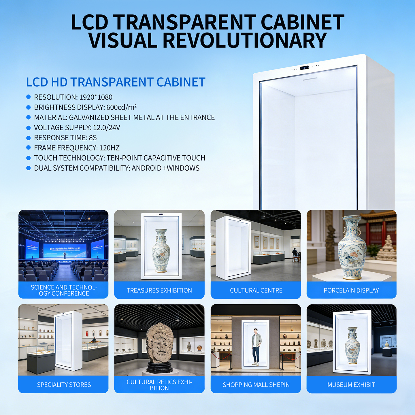AI Digital Human Touchscreen Interaction 3D Transparent IPS Panel Holographic Pod WiFi Hotspot Voice Communication 32-55"