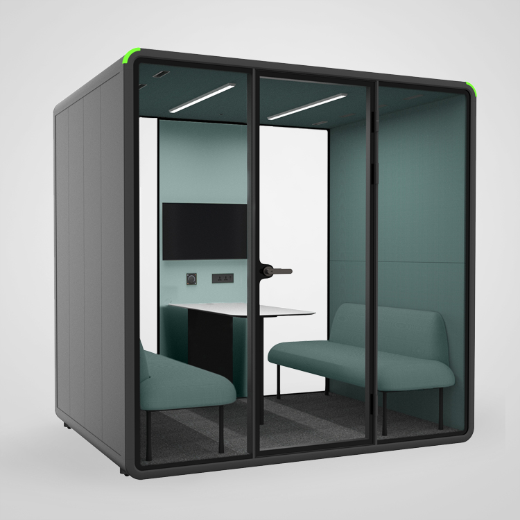 Movable Office Meeting Work Pod Live Streaming Acoustic Office Booth 4 People Seats Soundproof Pod For Library Office Building