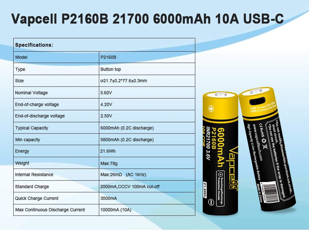 Type c Usb 3.7V Li Ion Battery 6000mAh Lithium 3.7V Usb 21700 Battery Rechargeable Batteries