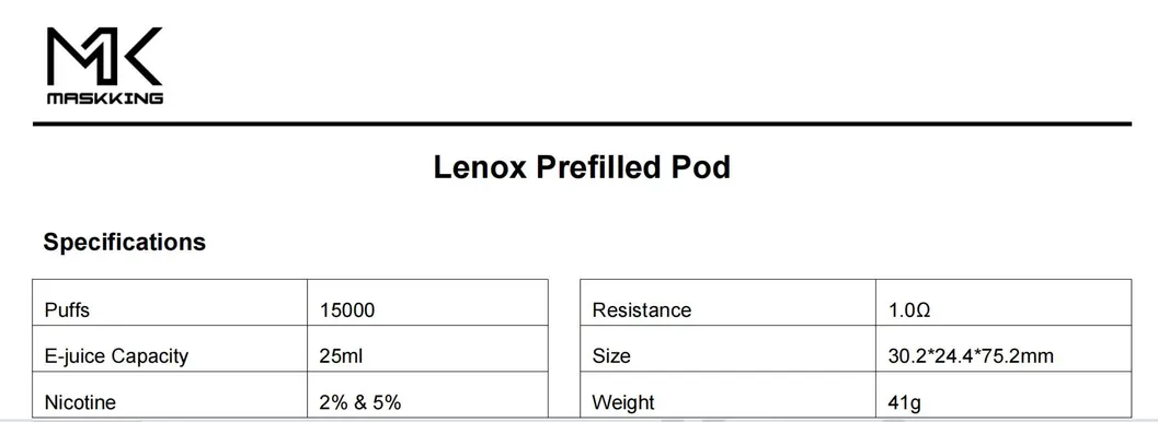 Lenox Prefilled Pod Kit 15000puffs Hottest Vape Device