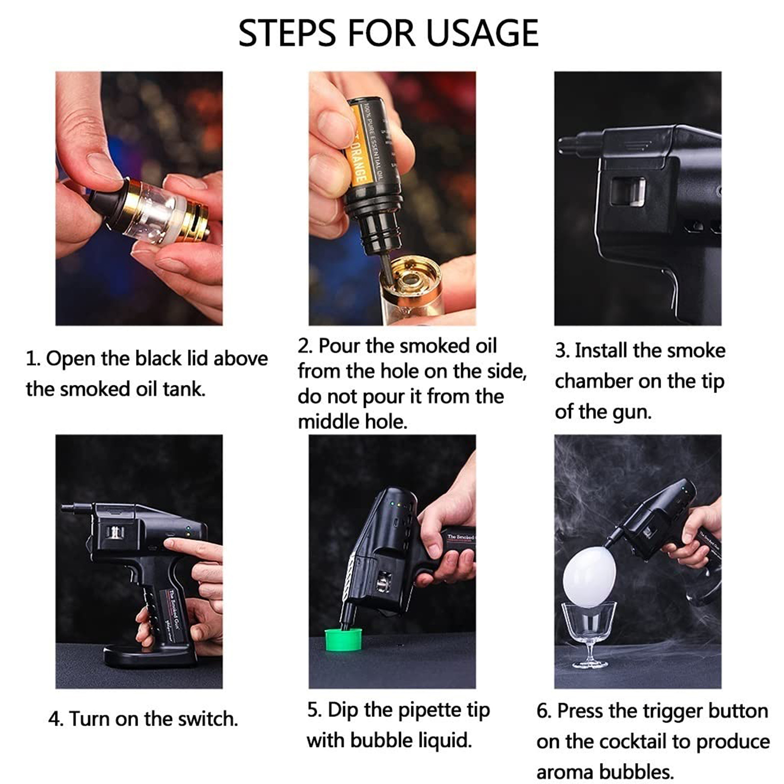 Pro 2 Black Portable Bartender Blaster Cocktail Flavor Kit USB Coil Pod Aroma Gun Shaped Electric Bubble Smoke Outdoor Household