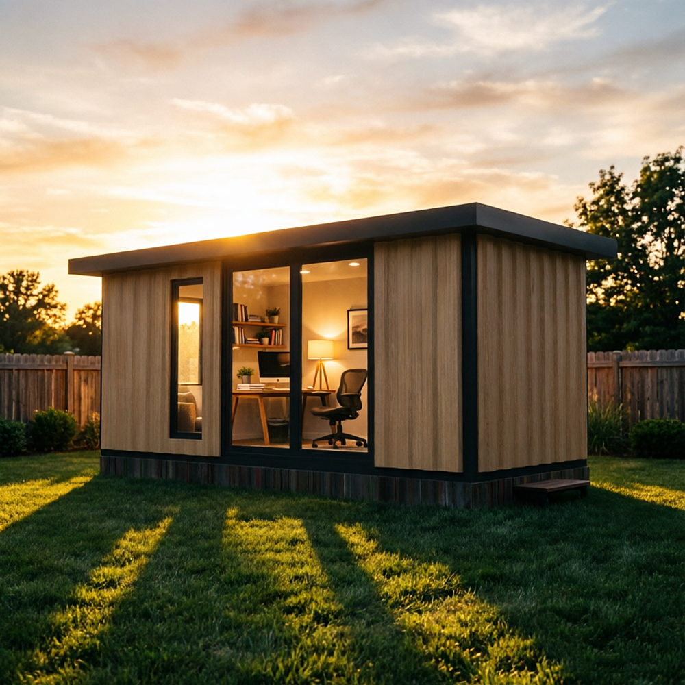 Modular Prefab Office Pod Outdoor Garden Cabin, Compact Workspace Design, Energy Efficient and Easy Assembly