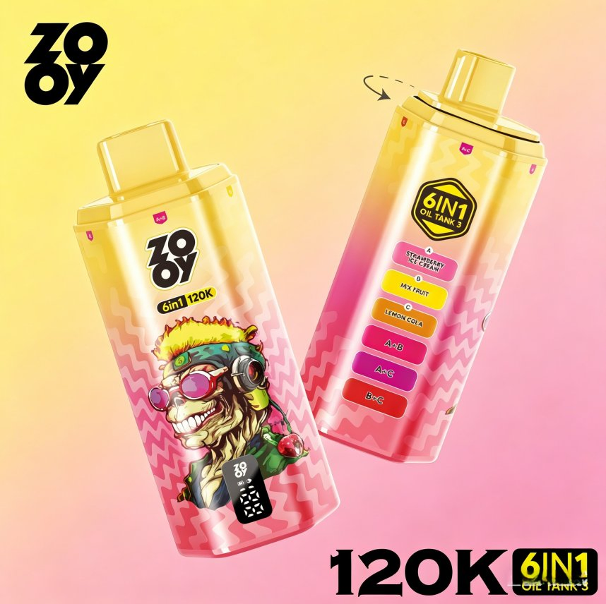 Large Capacity Zooy 6 in 1 120K Puff 5% Nicotine Salts Built in Smart Display Screen 850mAh Battery Free Shipping Disposable Vape 120000 150K 160K