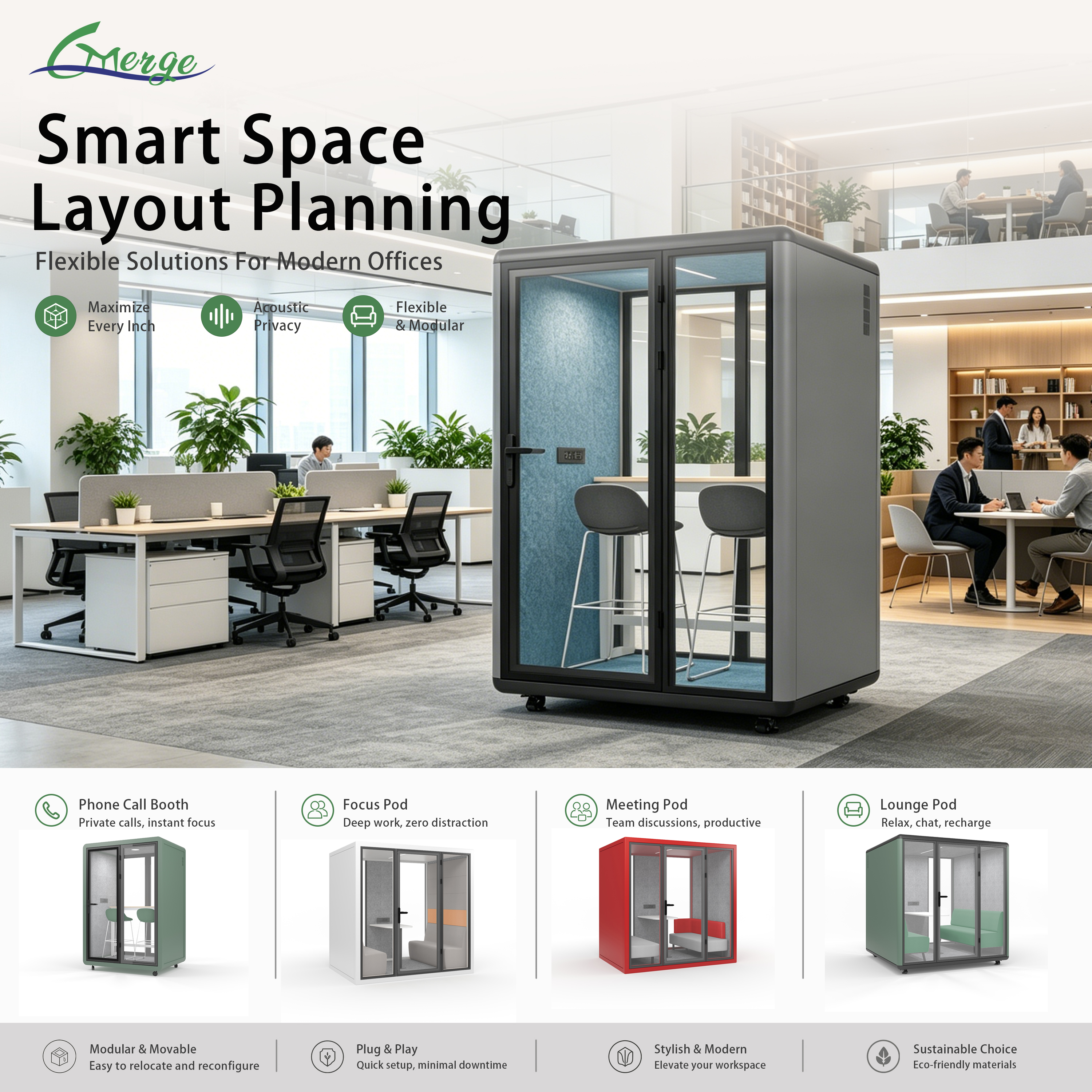 Hot Sale Big Size Modern Modular Sound Proof Office Pods Open Acoustic Phone Booth Office Meeting Pod