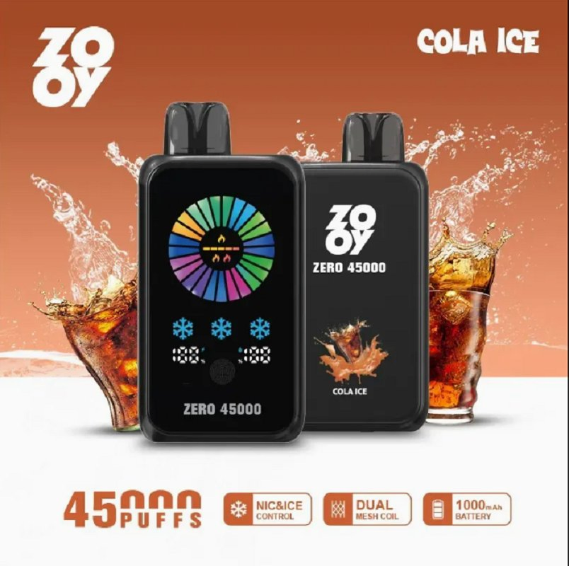 2025 New Brand Zooy Zero 45000 Puffs Adjustable Airflow Smart Touch Screen Adjustable Nicotine Adjustable Ice Level Rechargeable 10 Fruit Flavors Vape