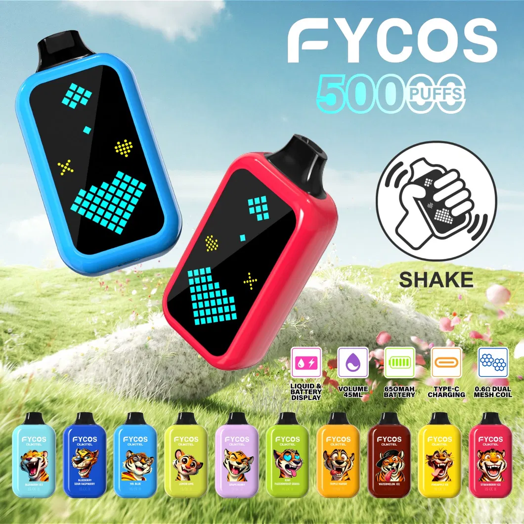 Fycos Refillable Crystal Electronic Cigarette Customized Shisha Hookah 50000 Puff Wholesale Rechargeable Zero Nicotine Empty Pod Video Disposable Vape