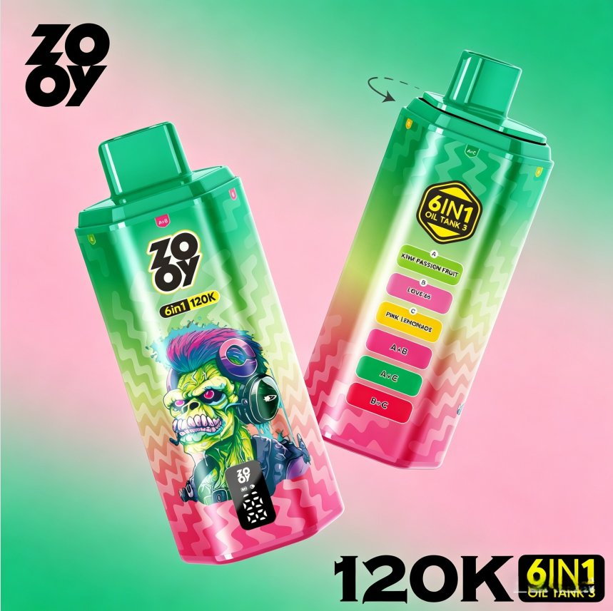 Large Capacity Zooy 6 in 1 120K Puff 5% Nicotine Salts Built in Smart Display Screen 850mAh Battery Free Shipping Disposable Vape 120000 150K 160K