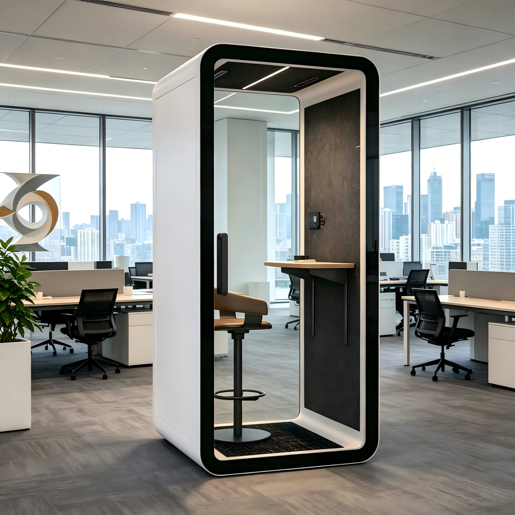 Compact Soundproof Phone Booth Acoustic Office Pod Privacy Booth Noise Cancelling Booth for Library &amp; Co-working Area