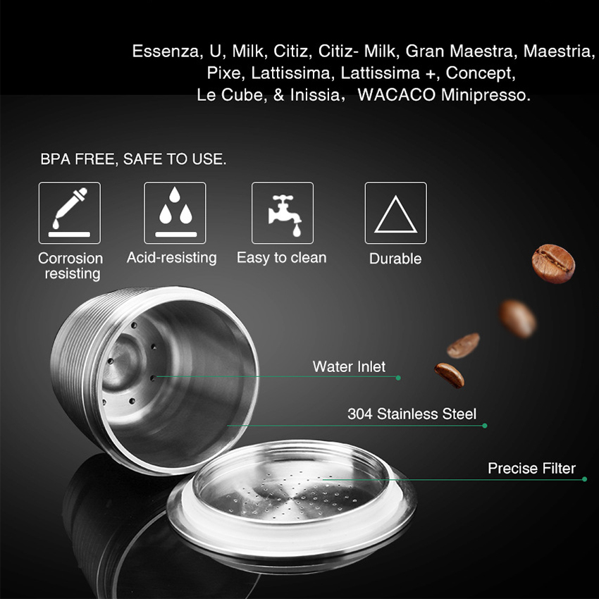 High Quality Manual Stainless Steel Reusable Refillable Filter Coffee Pod Capsule for Coffee Machines