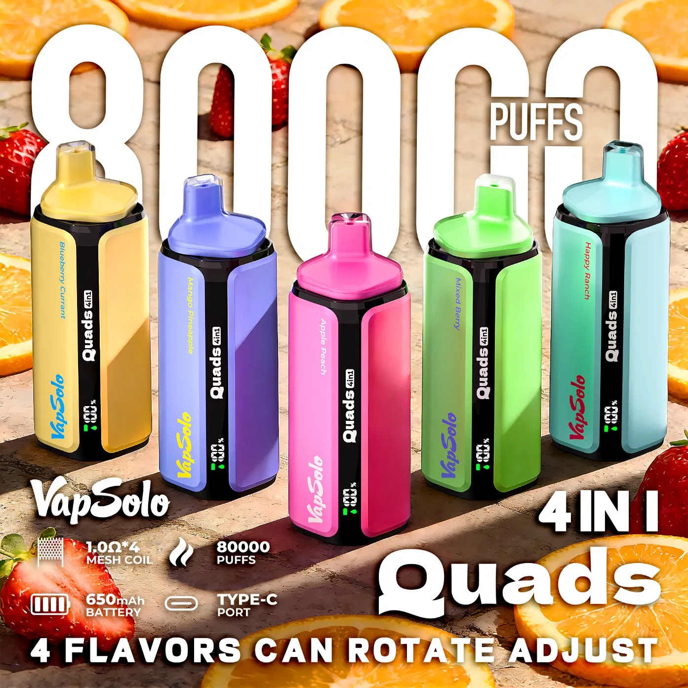 Vapesolo Vape 4 in 1 Quads 80000 Puffs Disposable Cigarettes Vape Factory Wholesale 4in1 Electronic Cigarette Puff Bar Pod Vaper