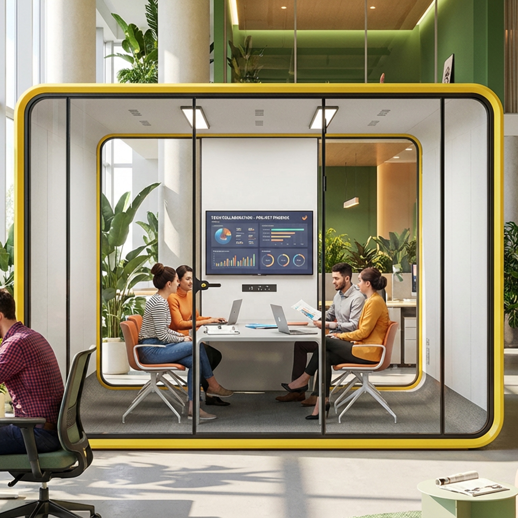 High Quality 6 Persons Open Conference Room Team Work Acoustic Soundproof Booth Office Meeting Pod