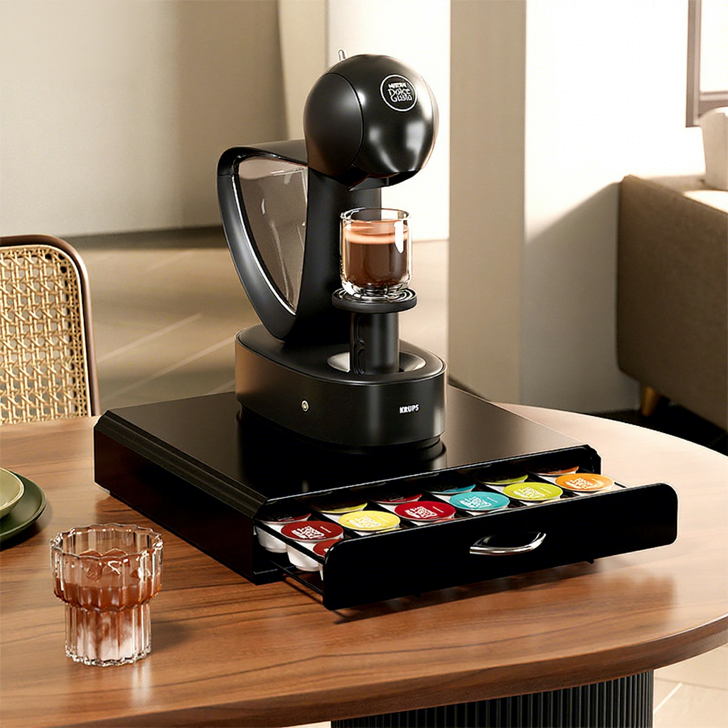 Wholesale Customized Drawer Type Multi-Flavor Coffee Capsule Box Spray Metal Dolce Gusto Coffee Base Standing Type Beverage