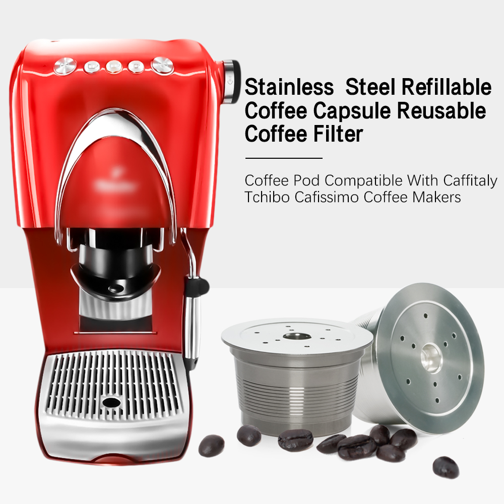 1 Pod 1 Tamper Wareset Stainless Steel Refillable Coffee Filter Capsule for Tchibo Cafissimo Caffitaly Pod Systems