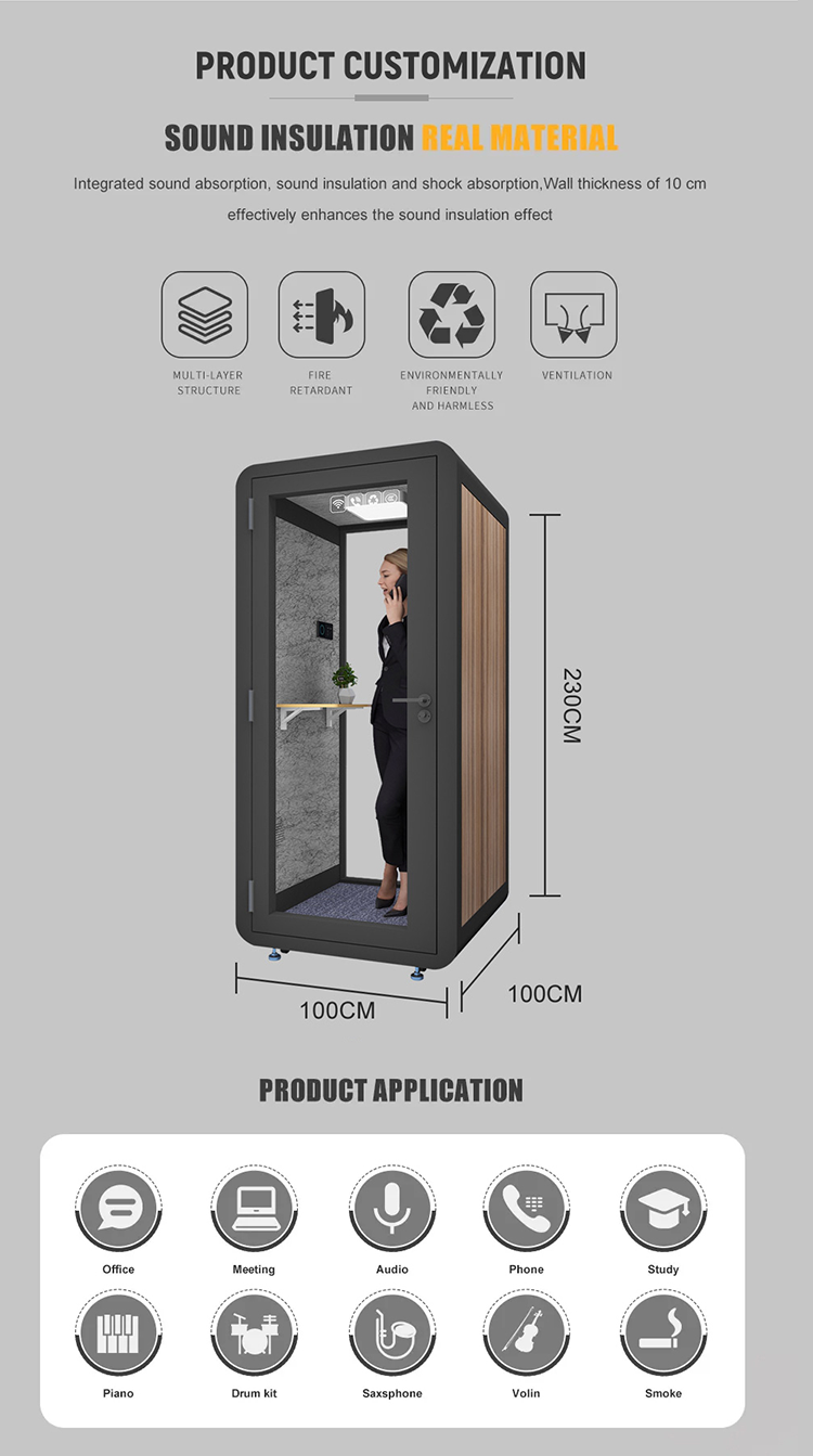 Compact Temperature Controlled Ventilated Privacy Pods Airports Recording Booth Soundproof Metal Frame Office Pods