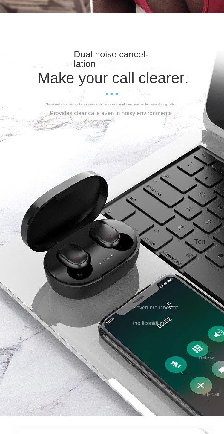 Hot Mini Pods Earbuds In-Ear Wireless TWS A6S Durable Earbuds with Microphone LED Battery Indicator IPX5 Waterproof