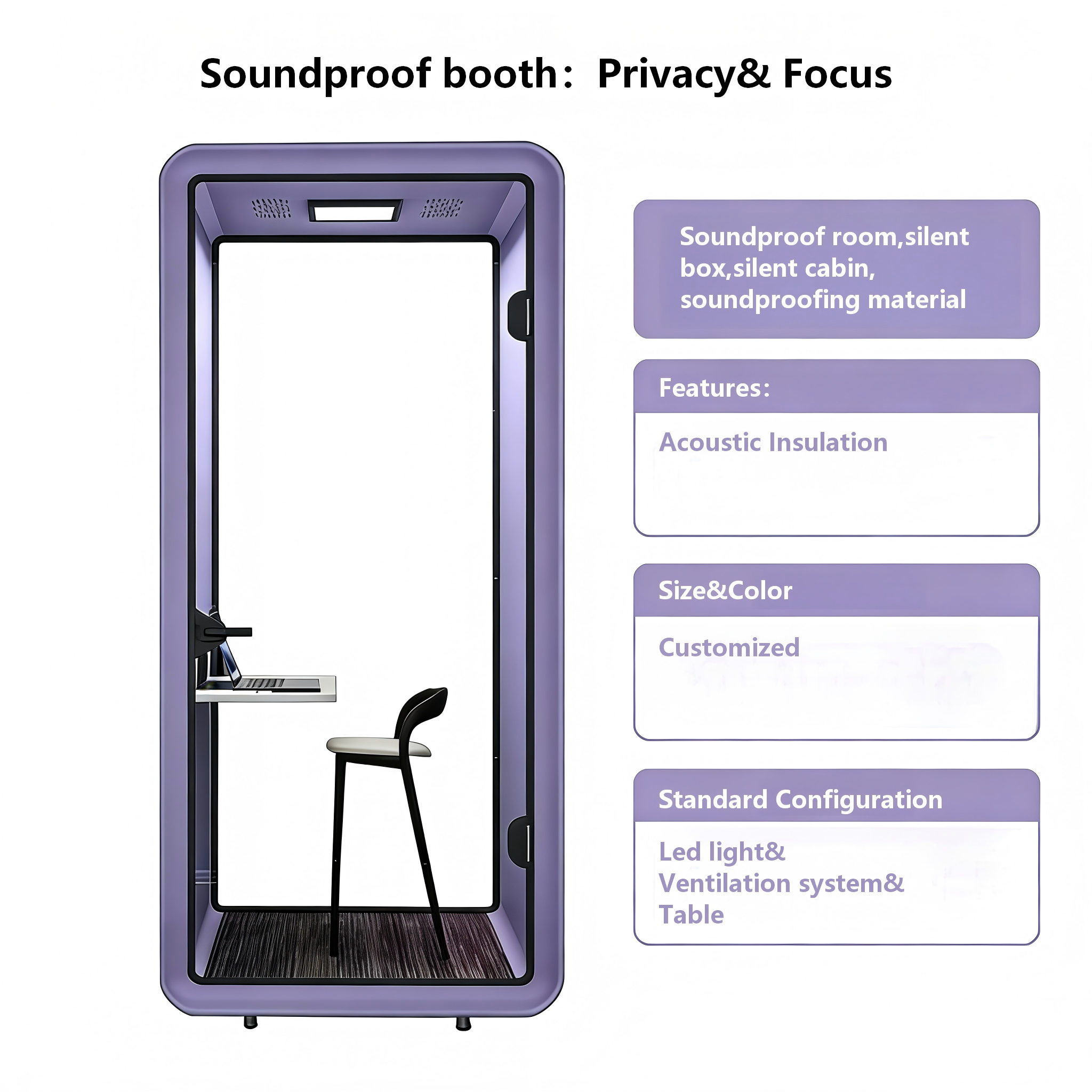 Portable Soundproof Office Pod Live Streaming Phone Booth Noise Reduction For Recording Studio Silent Negotiation Conference