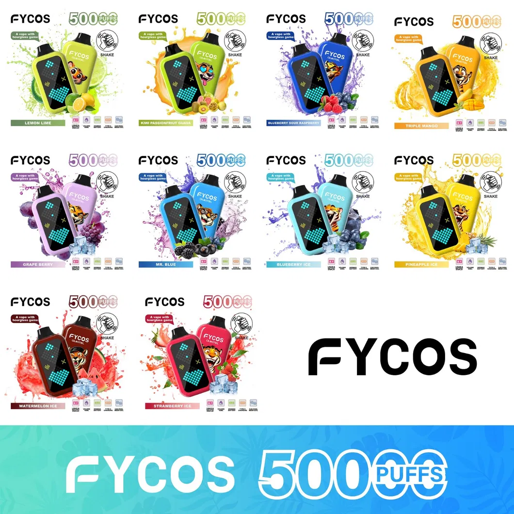 Fycos Refillable Crystal Electronic Cigarette Customized Shisha Hookah 50000 Puff Wholesale Rechargeable Zero Nicotine Empty Pod Video Disposable Vape